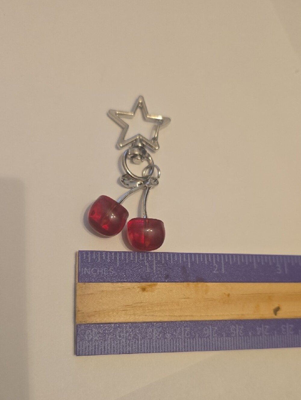 Silver Star Cherry Keychain with Red Cherry Charms - Picture 2 of 2